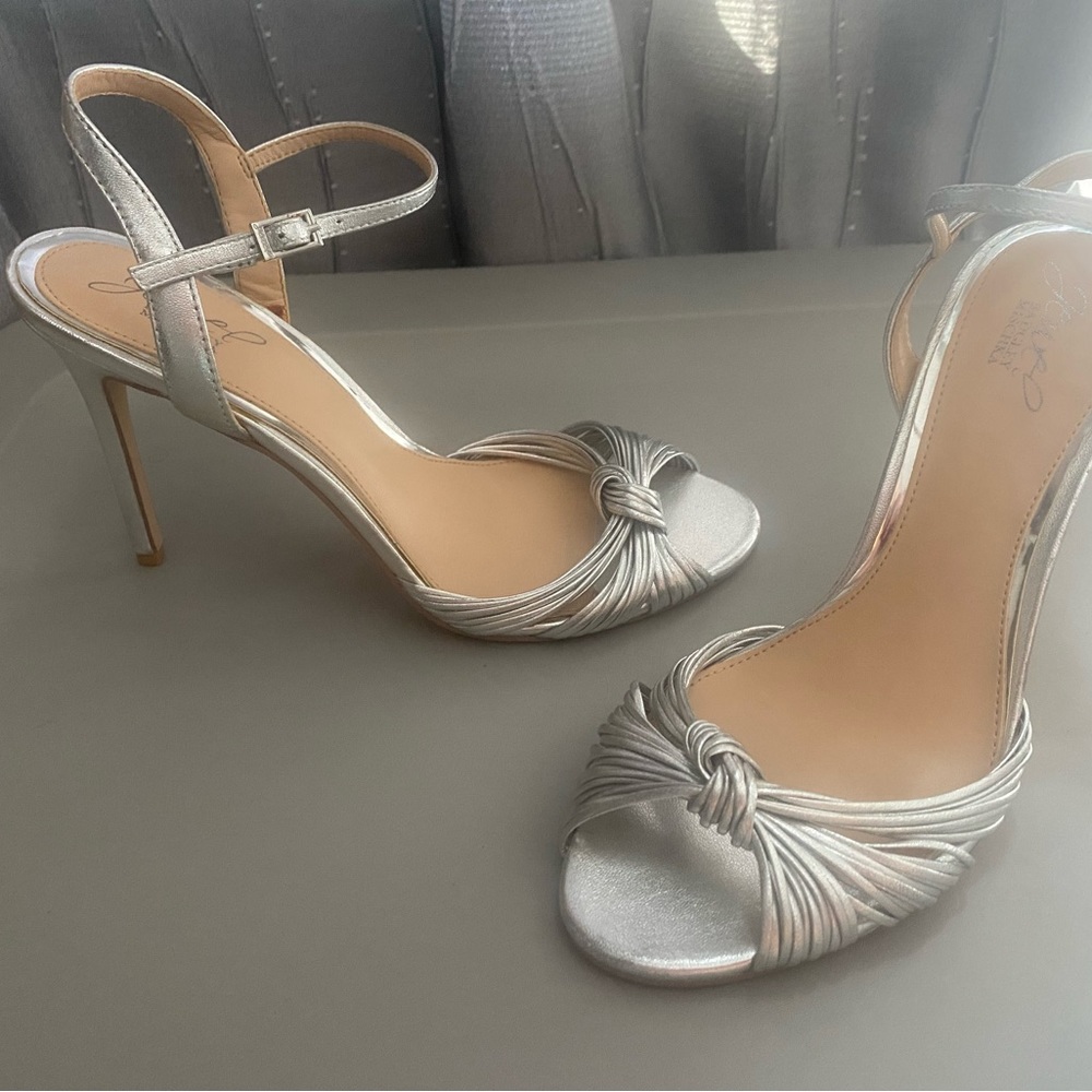 Jewel Badgley Mischka silver heel sandals